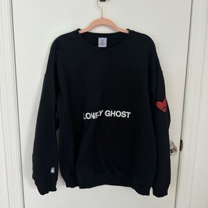 LONELY GHOST Black Crewneck Sweater with Red Heart